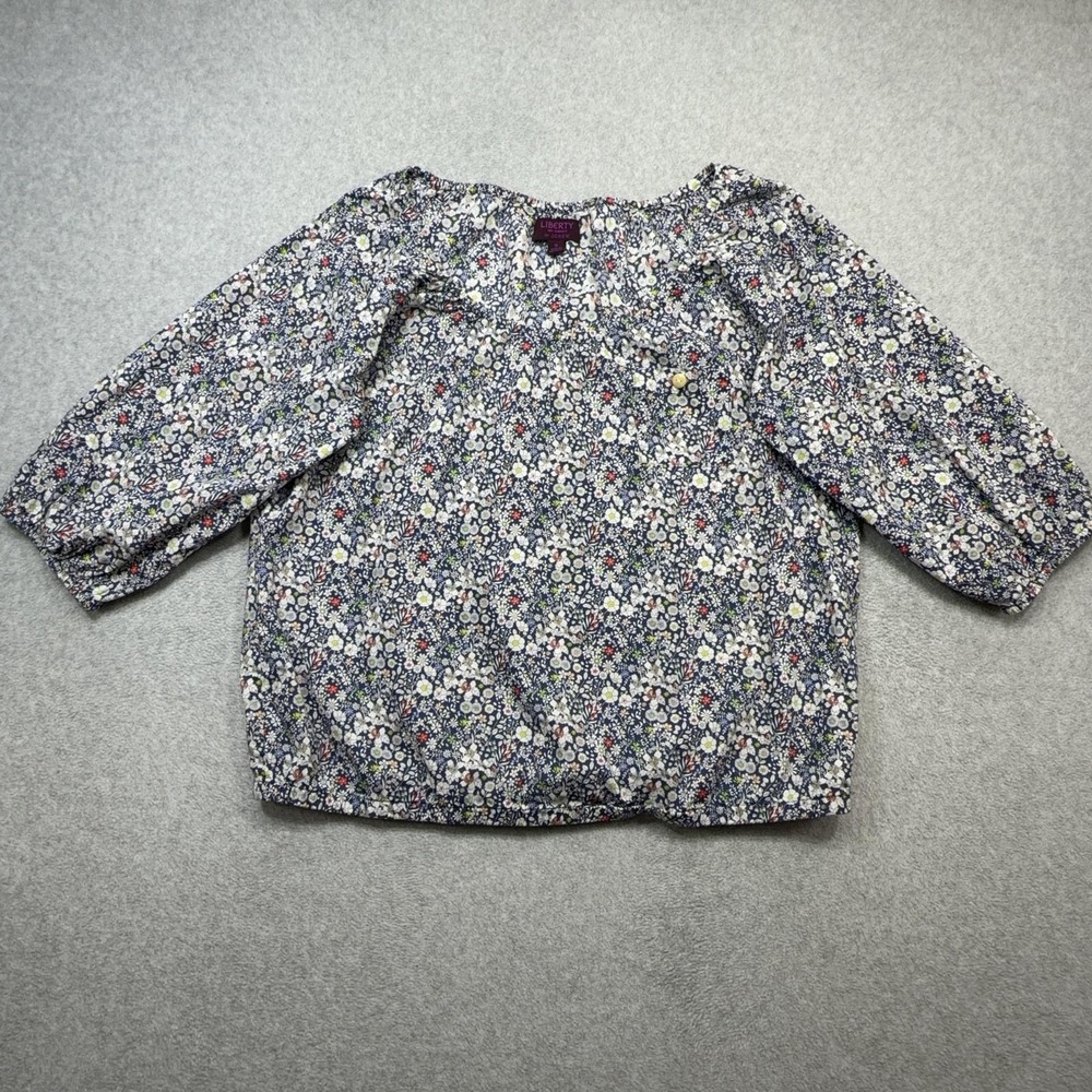 J Crew Liberty Arts Shirt Womens Small Blue Floral‎ Junes Meadow Peasant Cottage